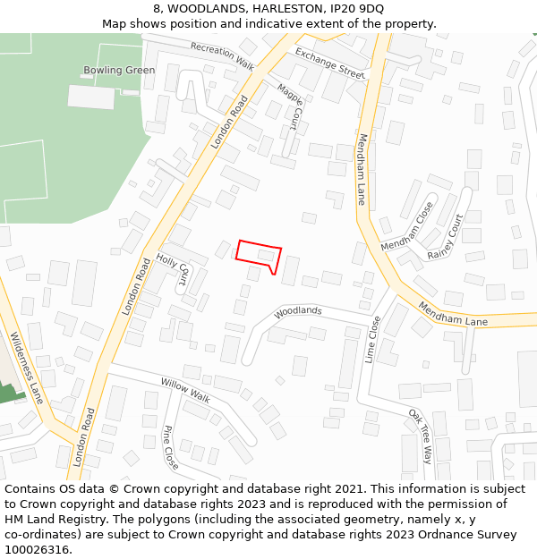 8, WOODLANDS, HARLESTON, IP20 9DQ: Location map and indicative extent of plot