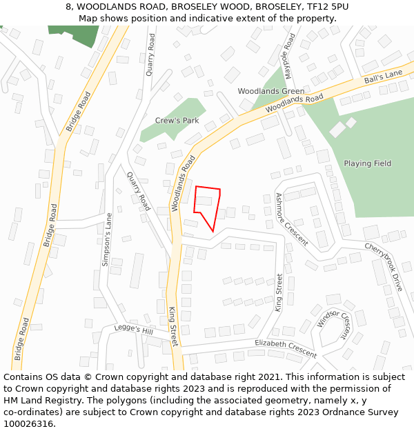 8, WOODLANDS ROAD, BROSELEY WOOD, BROSELEY, TF12 5PU: Location map and indicative extent of plot