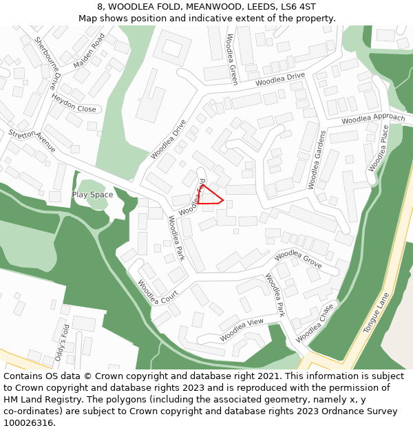 8, WOODLEA FOLD, MEANWOOD, LEEDS, LS6 4ST: Location map and indicative extent of plot