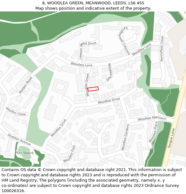 8, WOODLEA GREEN, MEANWOOD, LEEDS, LS6 4SS: Location map and indicative extent of plot