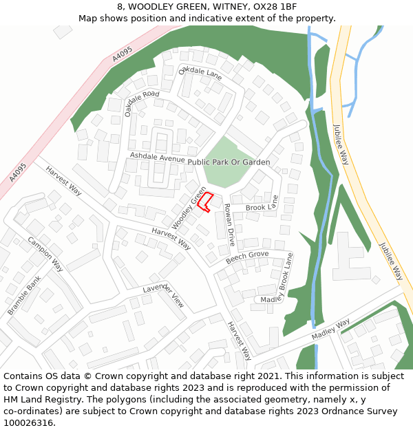 8, WOODLEY GREEN, WITNEY, OX28 1BF: Location map and indicative extent of plot