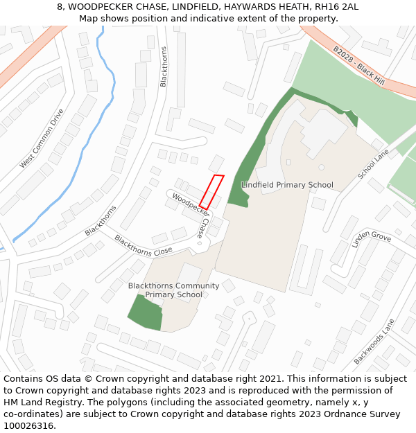 8, WOODPECKER CHASE, LINDFIELD, HAYWARDS HEATH, RH16 2AL: Location map and indicative extent of plot
