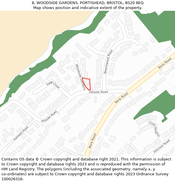 8, WOODSIDE GARDENS, PORTISHEAD, BRISTOL, BS20 8EQ: Location map and indicative extent of plot