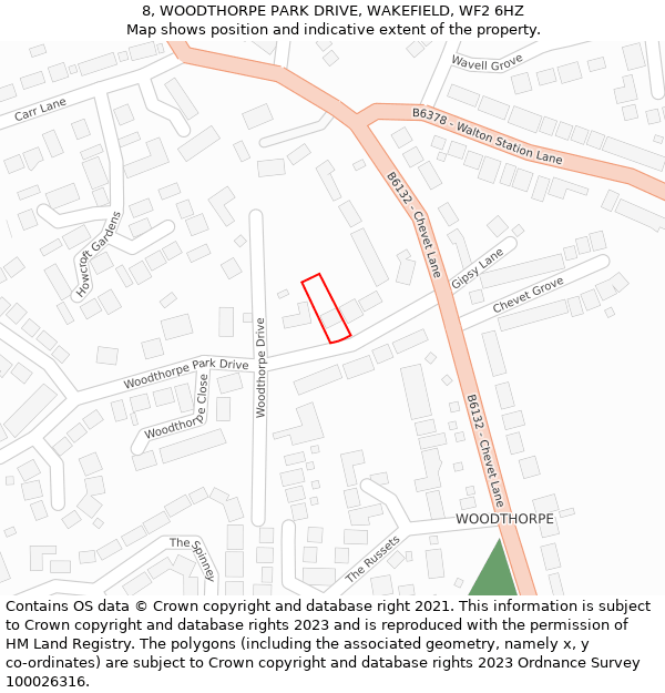 8, WOODTHORPE PARK DRIVE, WAKEFIELD, WF2 6HZ: Location map and indicative extent of plot