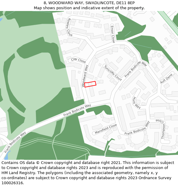 8, WOODWARD WAY, SWADLINCOTE, DE11 8EP: Location map and indicative extent of plot