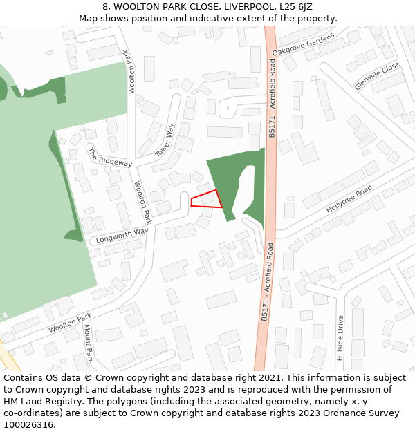 8, WOOLTON PARK CLOSE, LIVERPOOL, L25 6JZ: Location map and indicative extent of plot