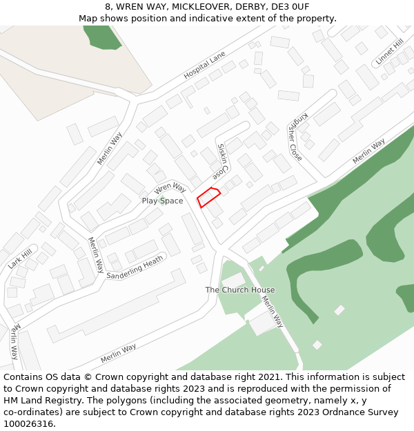 8, WREN WAY, MICKLEOVER, DERBY, DE3 0UF: Location map and indicative extent of plot
