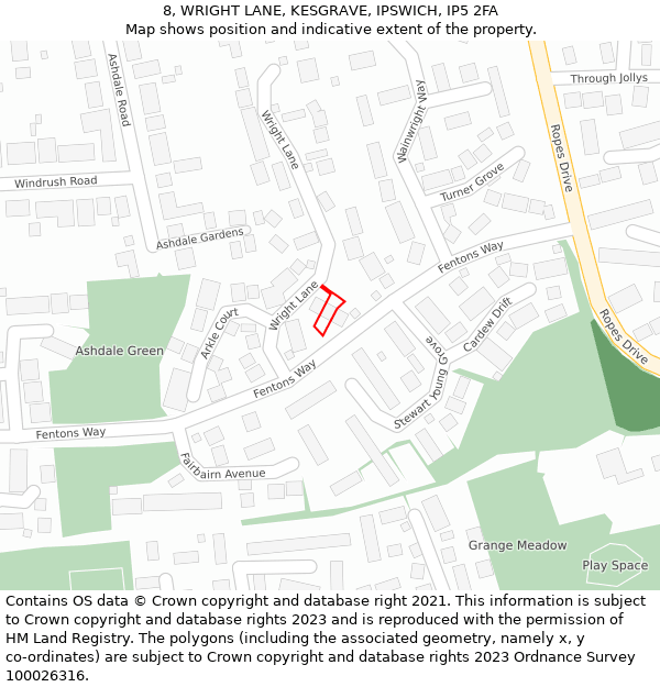 8, WRIGHT LANE, KESGRAVE, IPSWICH, IP5 2FA: Location map and indicative extent of plot