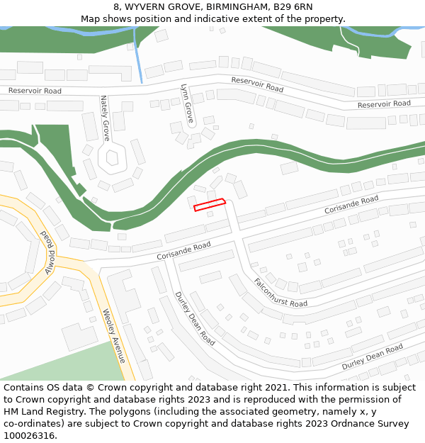 8, WYVERN GROVE, BIRMINGHAM, B29 6RN: Location map and indicative extent of plot