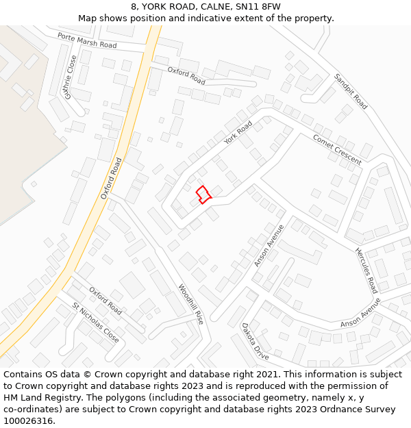 8, YORK ROAD, CALNE, SN11 8FW: Location map and indicative extent of plot