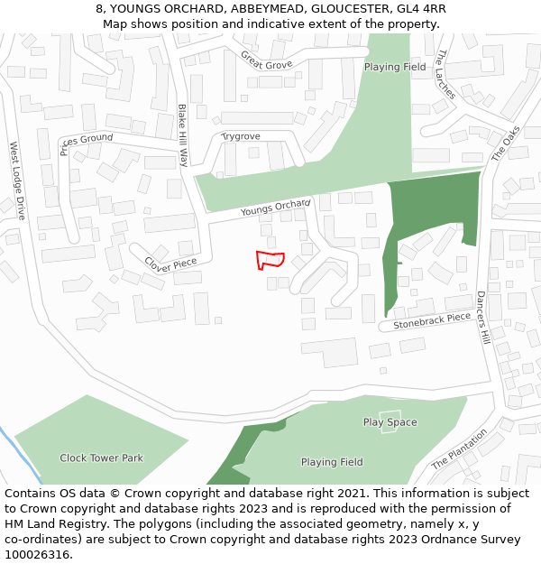 8, YOUNGS ORCHARD, ABBEYMEAD, GLOUCESTER, GL4 4RR: Location map and indicative extent of plot