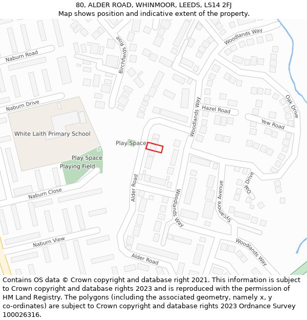 80, ALDER ROAD, WHINMOOR, LEEDS, LS14 2FJ: Location map and indicative extent of plot
