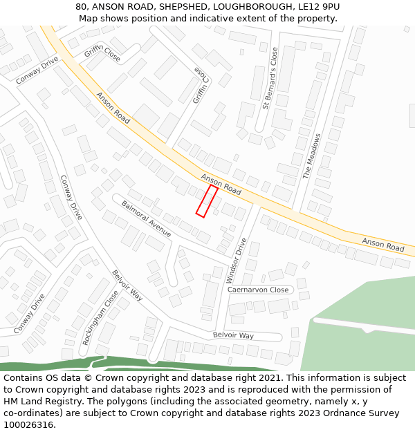 80, ANSON ROAD, SHEPSHED, LOUGHBOROUGH, LE12 9PU: Location map and indicative extent of plot