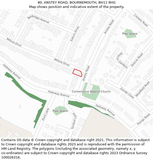 80, ANSTEY ROAD, BOURNEMOUTH, BH11 9HG: Location map and indicative extent of plot