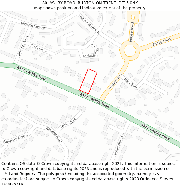 80, ASHBY ROAD, BURTON-ON-TRENT, DE15 0NX: Location map and indicative extent of plot