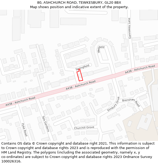 80, ASHCHURCH ROAD, TEWKESBURY, GL20 8BX: Location map and indicative extent of plot