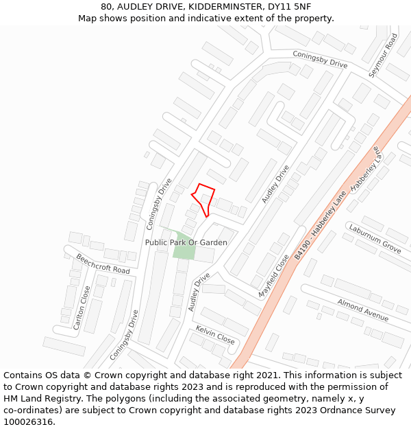 80, AUDLEY DRIVE, KIDDERMINSTER, DY11 5NF: Location map and indicative extent of plot
