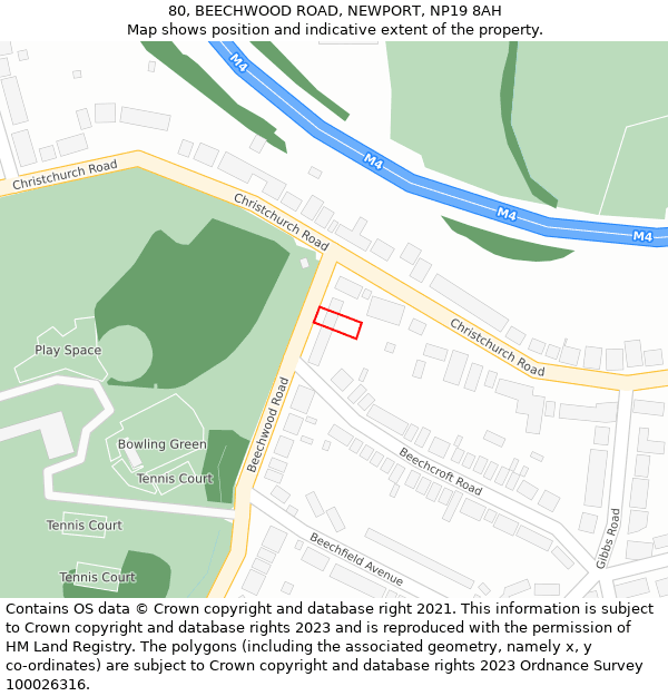 80, BEECHWOOD ROAD, NEWPORT, NP19 8AH: Location map and indicative extent of plot