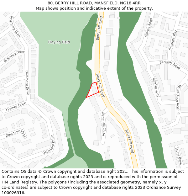 80, BERRY HILL ROAD, MANSFIELD, NG18 4RR: Location map and indicative extent of plot