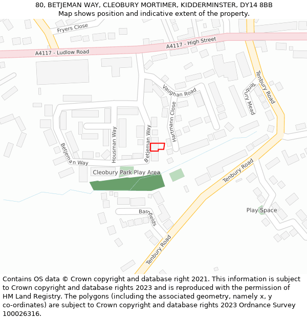 80, BETJEMAN WAY, CLEOBURY MORTIMER, KIDDERMINSTER, DY14 8BB: Location map and indicative extent of plot