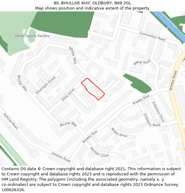 80, BHULLAR WAY, OLDBURY, B69 2GL: Location map and indicative extent of plot