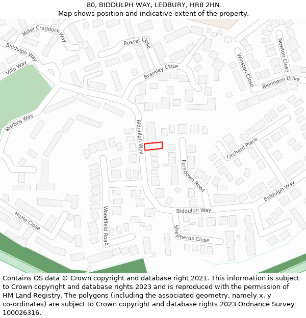 80, BIDDULPH WAY, LEDBURY, HR8 2HN: Location map and indicative extent of plot