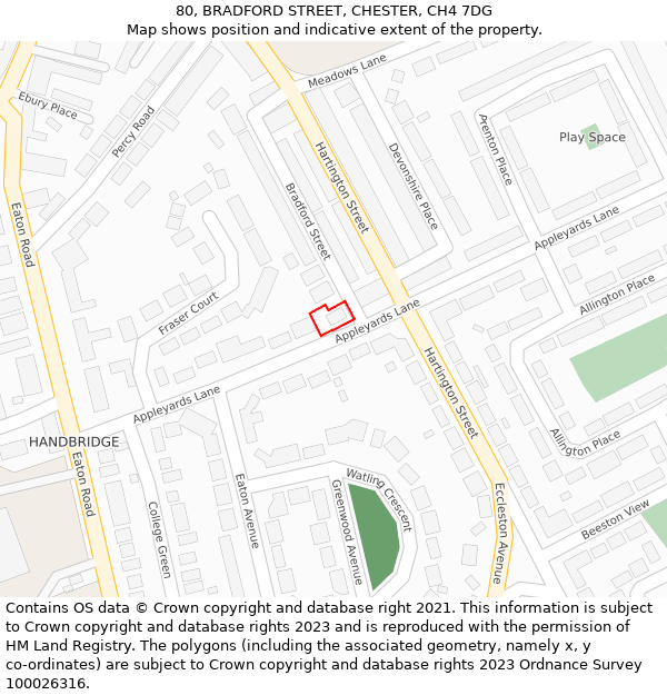 80, BRADFORD STREET, CHESTER, CH4 7DG: Location map and indicative extent of plot