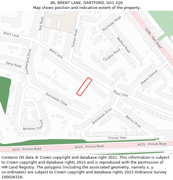 80, BRENT LANE, DARTFORD, DA1 1QS: Location map and indicative extent of plot