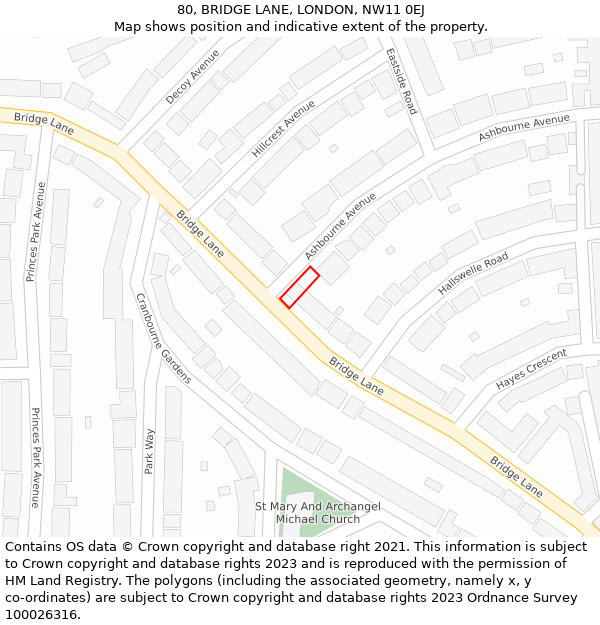 80, BRIDGE LANE, LONDON, NW11 0EJ: Location map and indicative extent of plot