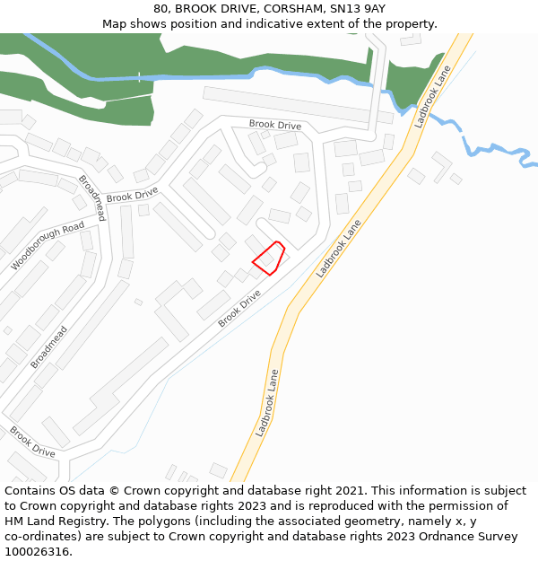 80, BROOK DRIVE, CORSHAM, SN13 9AY: Location map and indicative extent of plot