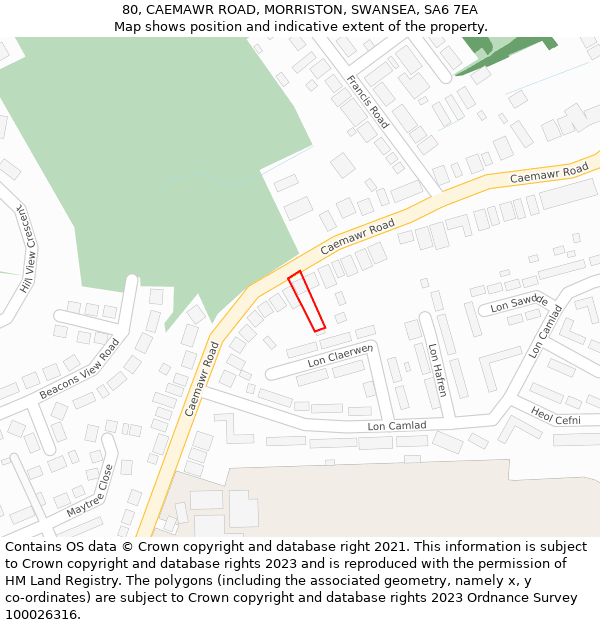 80, CAEMAWR ROAD, MORRISTON, SWANSEA, SA6 7EA: Location map and indicative extent of plot