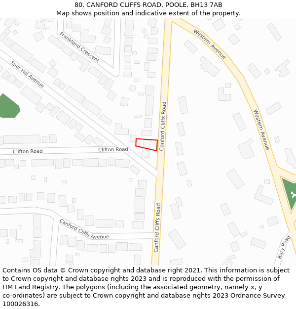 80, CANFORD CLIFFS ROAD, POOLE, BH13 7AB: Location map and indicative extent of plot