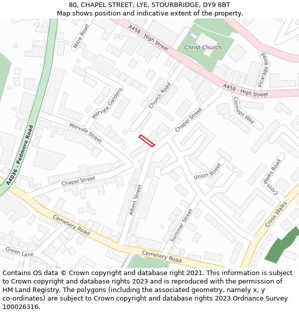 80, CHAPEL STREET, LYE, STOURBRIDGE, DY9 8BT: Location map and indicative extent of plot