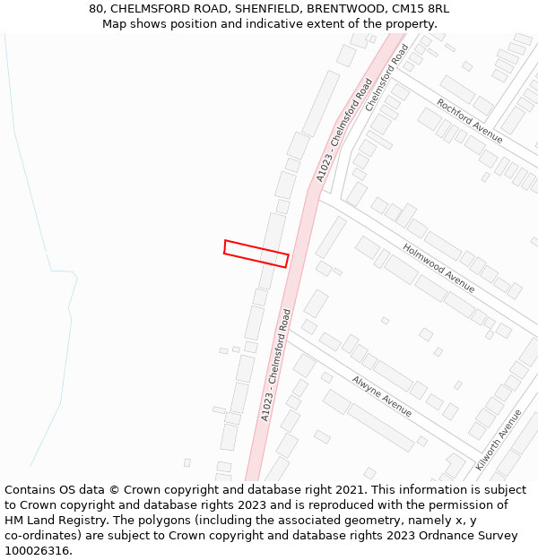 80, CHELMSFORD ROAD, SHENFIELD, BRENTWOOD, CM15 8RL: Location map and indicative extent of plot