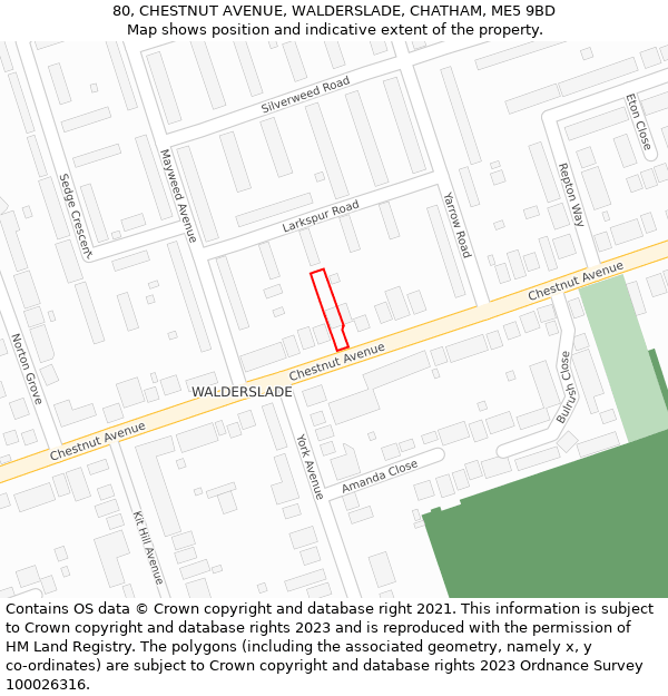 80, CHESTNUT AVENUE, WALDERSLADE, CHATHAM, ME5 9BD: Location map and indicative extent of plot