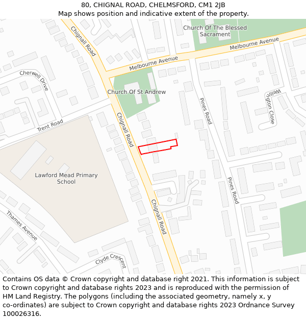 80, CHIGNAL ROAD, CHELMSFORD, CM1 2JB: Location map and indicative extent of plot