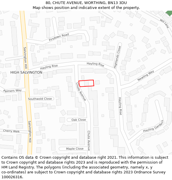 80, CHUTE AVENUE, WORTHING, BN13 3DU: Location map and indicative extent of plot