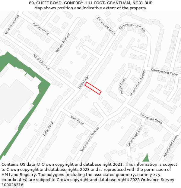 80, CLIFFE ROAD, GONERBY HILL FOOT, GRANTHAM, NG31 8HP: Location map and indicative extent of plot