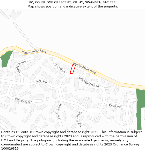 80, COLERIDGE CRESCENT, KILLAY, SWANSEA, SA2 7ER: Location map and indicative extent of plot