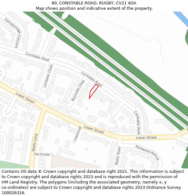 80, CONSTABLE ROAD, RUGBY, CV21 4DA: Location map and indicative extent of plot