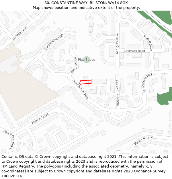 80, CONSTANTINE WAY, BILSTON, WV14 8GX: Location map and indicative extent of plot