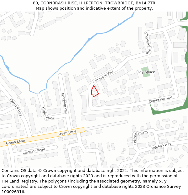 80, CORNBRASH RISE, HILPERTON, TROWBRIDGE, BA14 7TR: Location map and indicative extent of plot