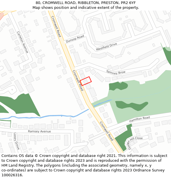 80, CROMWELL ROAD, RIBBLETON, PRESTON, PR2 6YF: Location map and indicative extent of plot