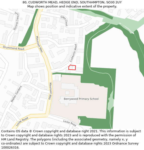 80, CUDWORTH MEAD, HEDGE END, SOUTHAMPTON, SO30 2UY: Location map and indicative extent of plot