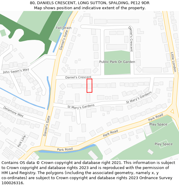 80, DANIELS CRESCENT, LONG SUTTON, SPALDING, PE12 9DR: Location map and indicative extent of plot