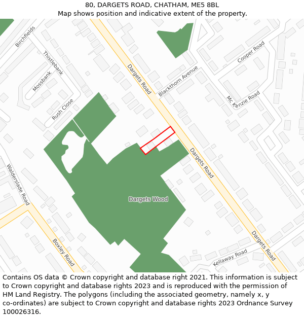 80, DARGETS ROAD, CHATHAM, ME5 8BL: Location map and indicative extent of plot