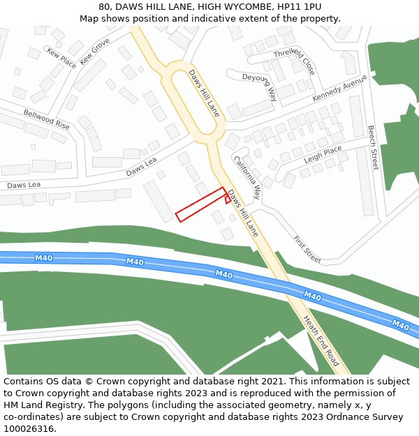 80, DAWS HILL LANE, HIGH WYCOMBE, HP11 1PU: Location map and indicative extent of plot