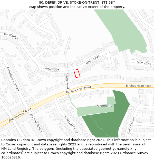 80, DEREK DRIVE, STOKE-ON-TRENT, ST1 6BY: Location map and indicative extent of plot