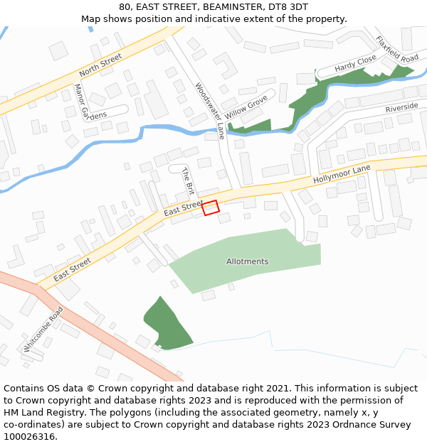80, EAST STREET, BEAMINSTER, DT8 3DT: Location map and indicative extent of plot