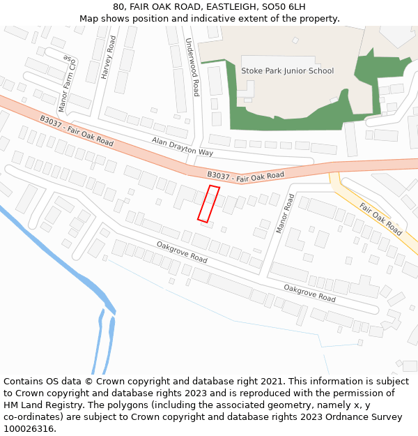 80, FAIR OAK ROAD, EASTLEIGH, SO50 6LH: Location map and indicative extent of plot
